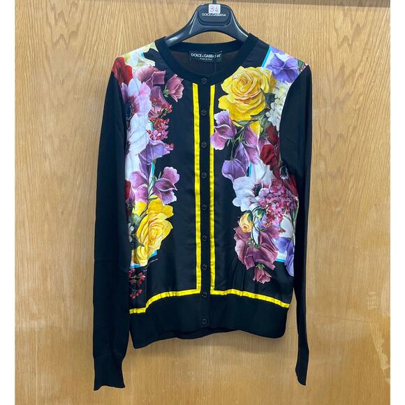 NWT Dolce & Gabbana Black Floral Print Button Cardigan Sweater top IT 42 M - Picture 6 of 9